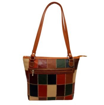 Bolsa Retalhos Couro Legitimo Feminina Ombro