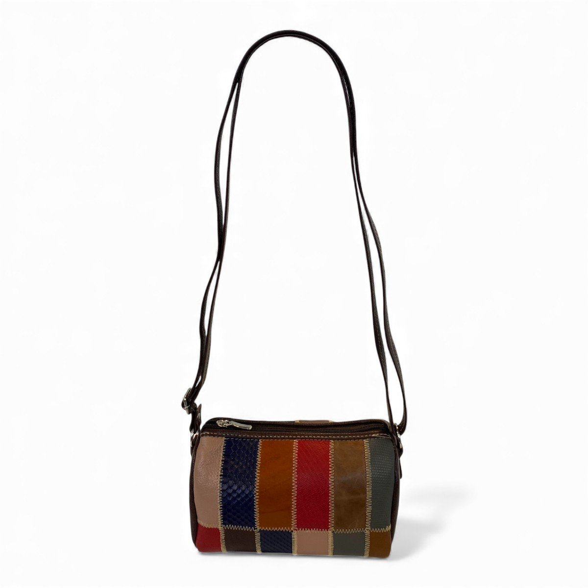 Bolsa Retalhos De Couro Legitimo Bau Feminina Transversal - Imagem 2