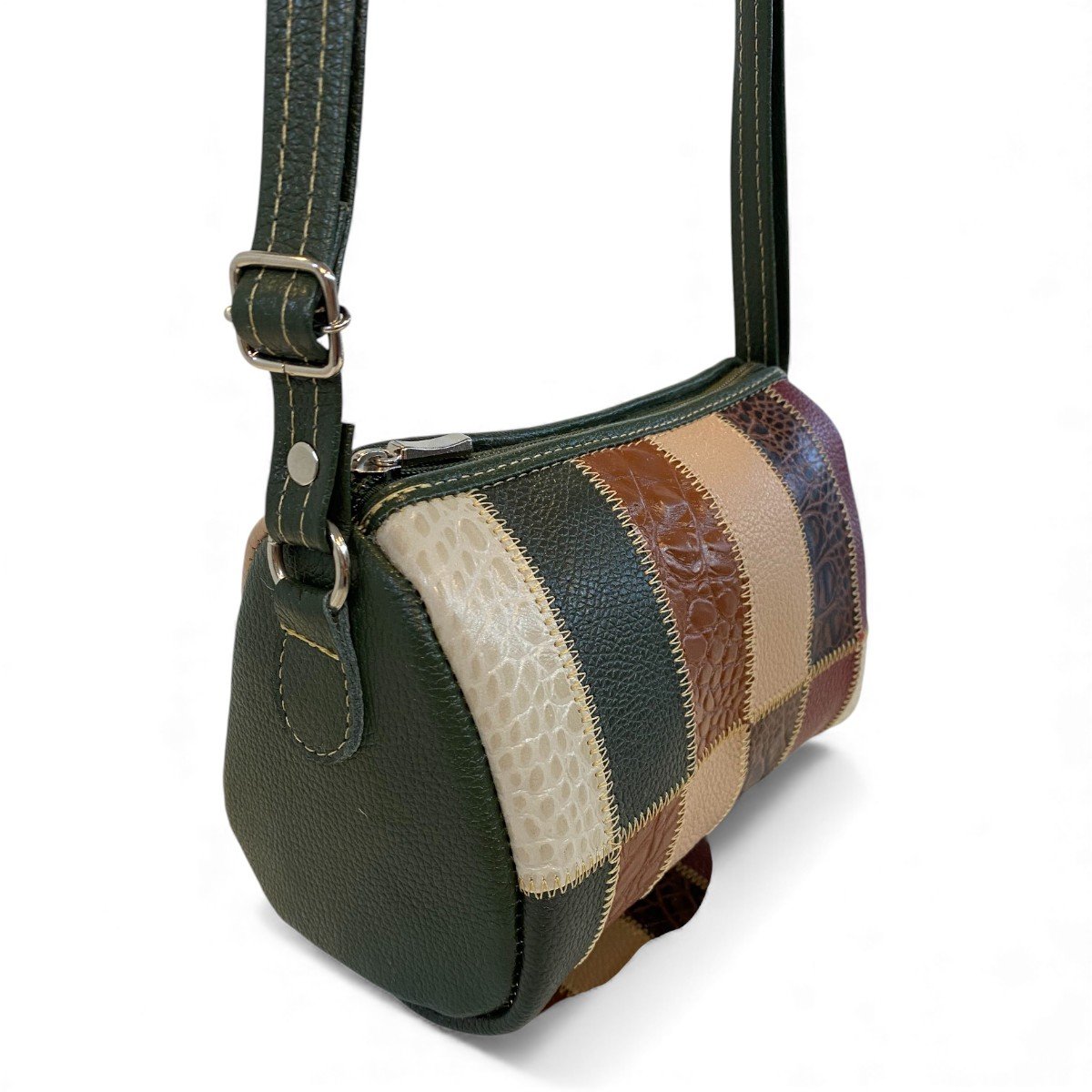 Bolsa Retalhos De Couro Legitimo Bau Feminina Transversal - Imagem 19