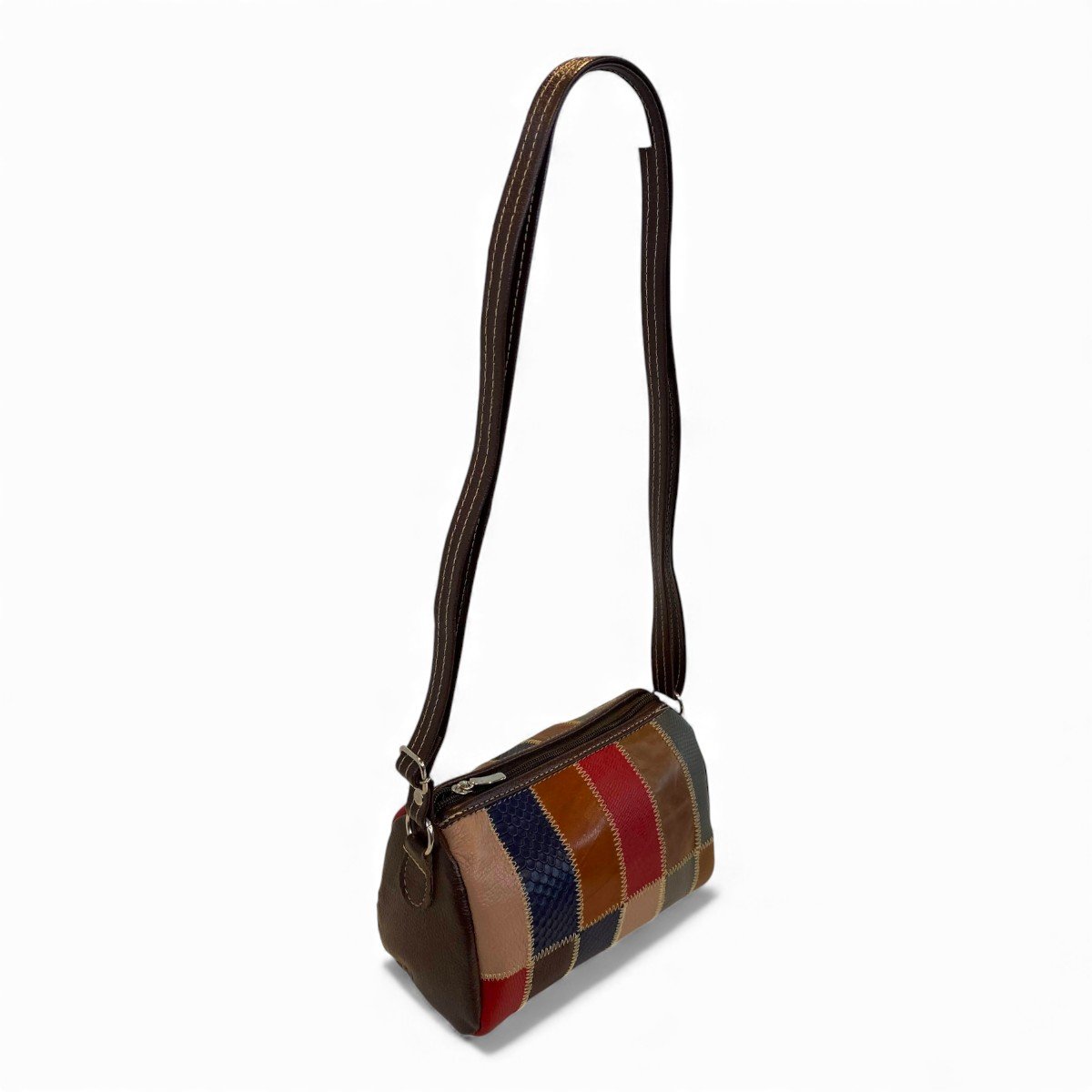 Bolsa Retalhos De Couro Legitimo Bau Feminina Transversal - Imagem 3