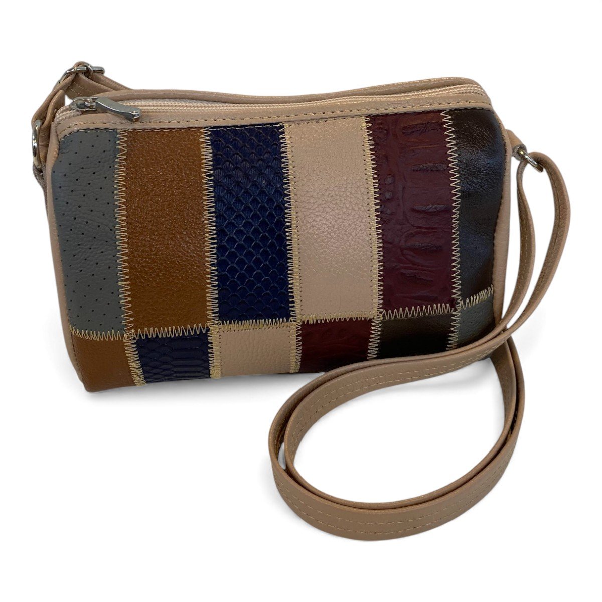 Bolsa Retalhos De Couro Legitimo Bau Feminina Transversal - Imagem 30