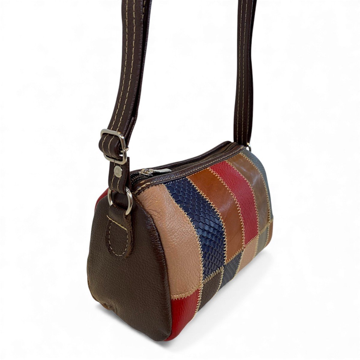 Bolsa Retalhos De Couro Legitimo Bau Feminina Transversal - Imagem 4