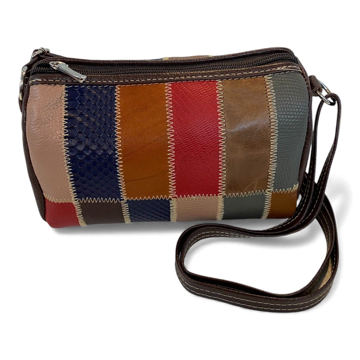 Bolsa Retalhos De Couro Legitimo Bau Feminina Transversal - Imagem 5