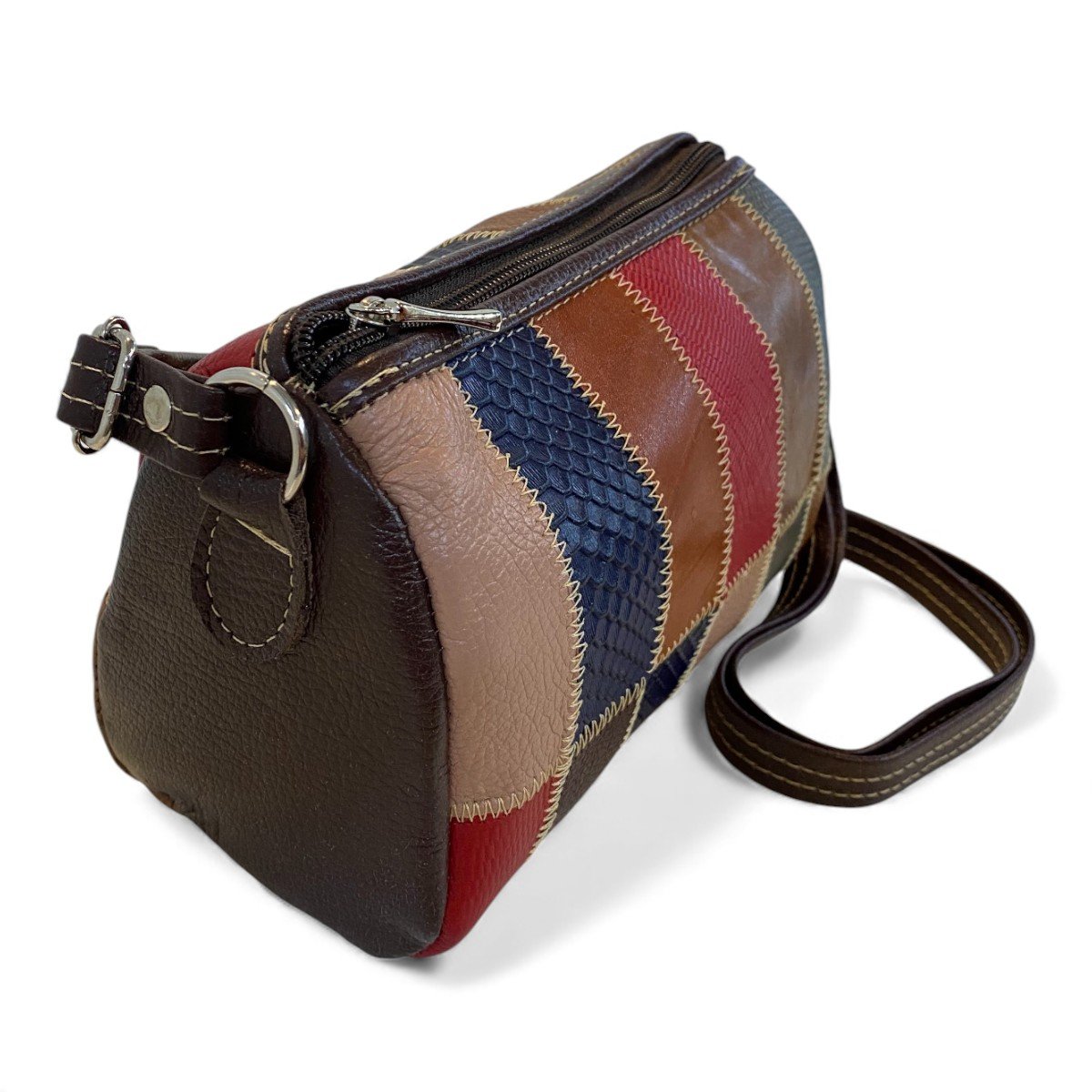 Bolsa Retalhos De Couro Legitimo Bau Feminina Transversal - Imagem 6