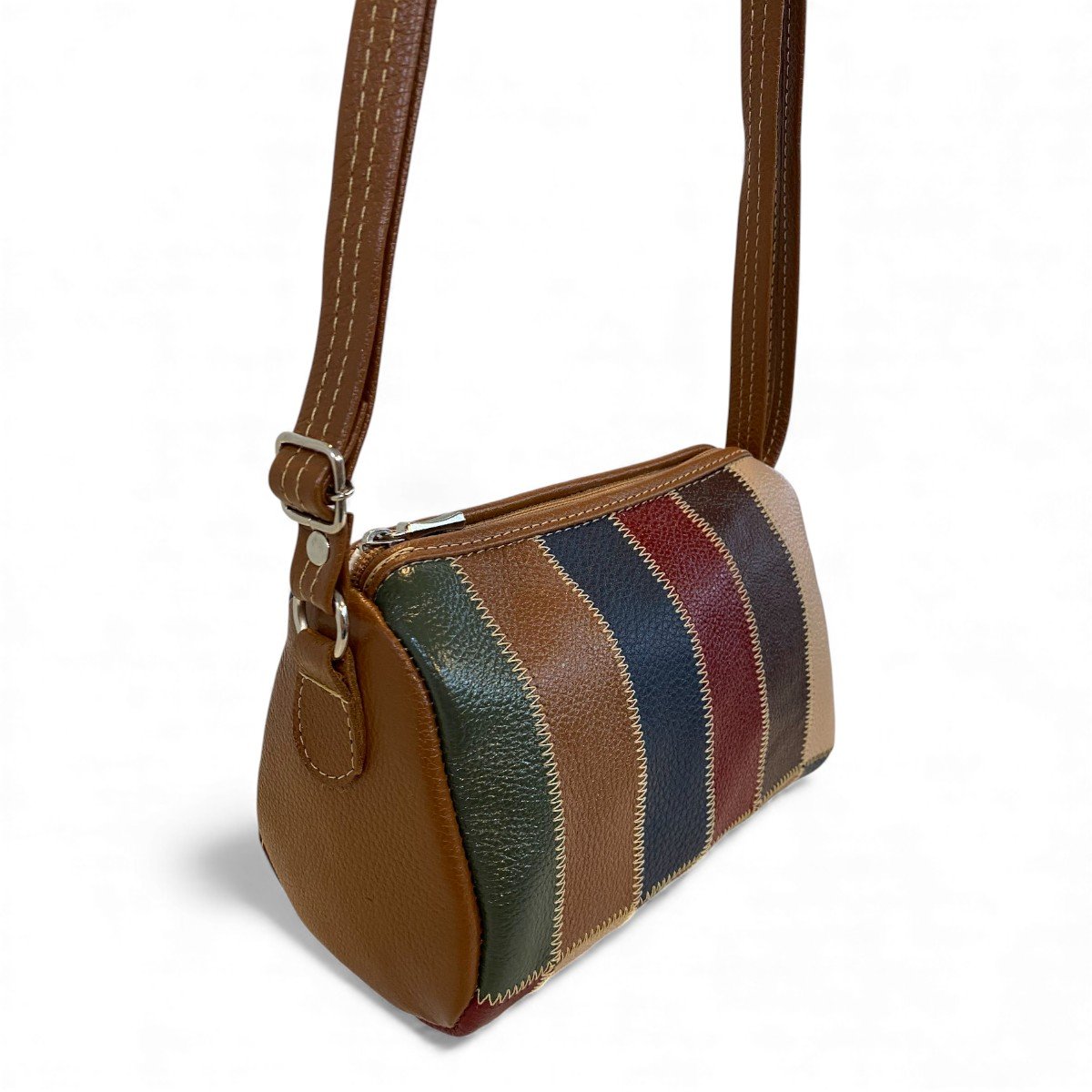 Bolsa Retalhos De Couro Legitimo Bau Feminina Transversal - Imagem 9