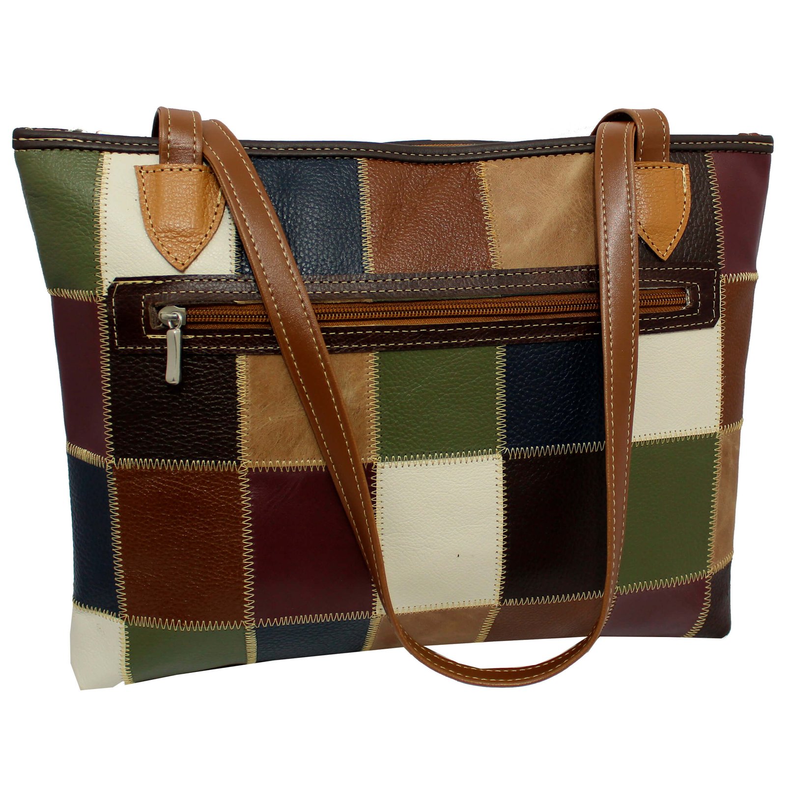 Bolsa Em Couro Retalhos Ombro Feminina Pastel Pasta - Imagem 7