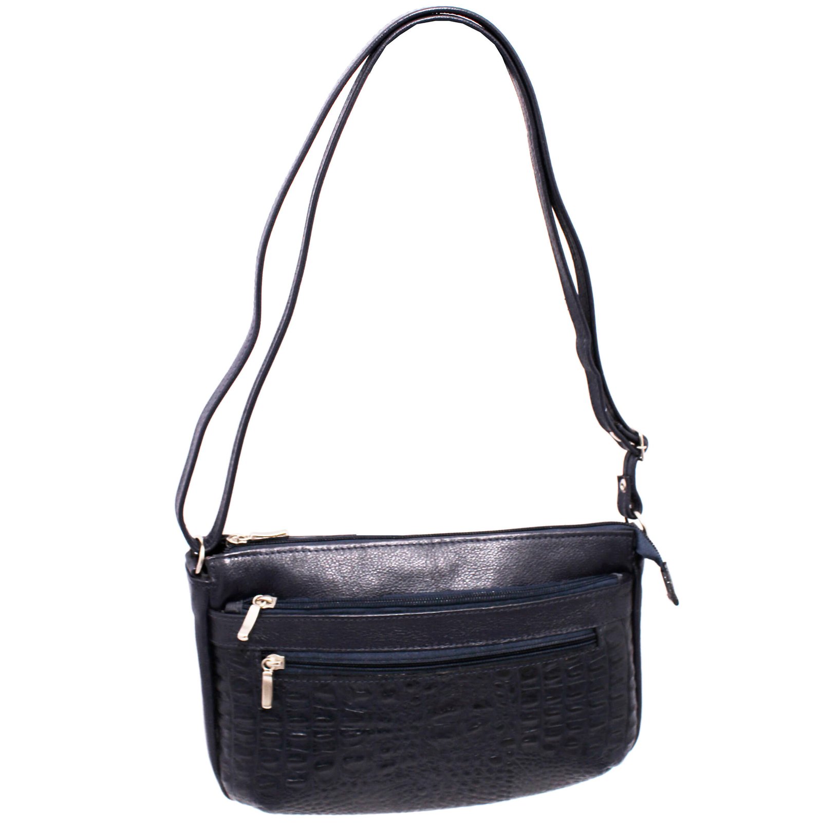 Bolsa Feminina Couro Transversal 4 Zíperes Bls094 Croco Casual - Imagem 7