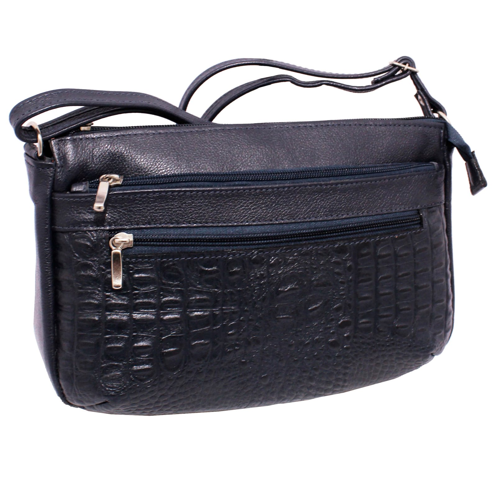 Bolsa Feminina Couro Transversal 4 Zíperes Bls094 Croco Casual - Imagem 11