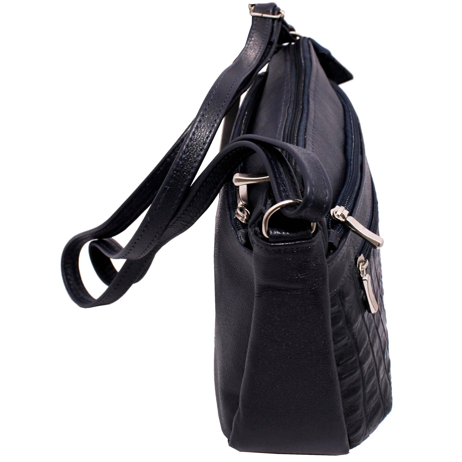 Bolsa Feminina Couro Transversal 4 Zíperes Bls094 Croco Casual - Imagem 10