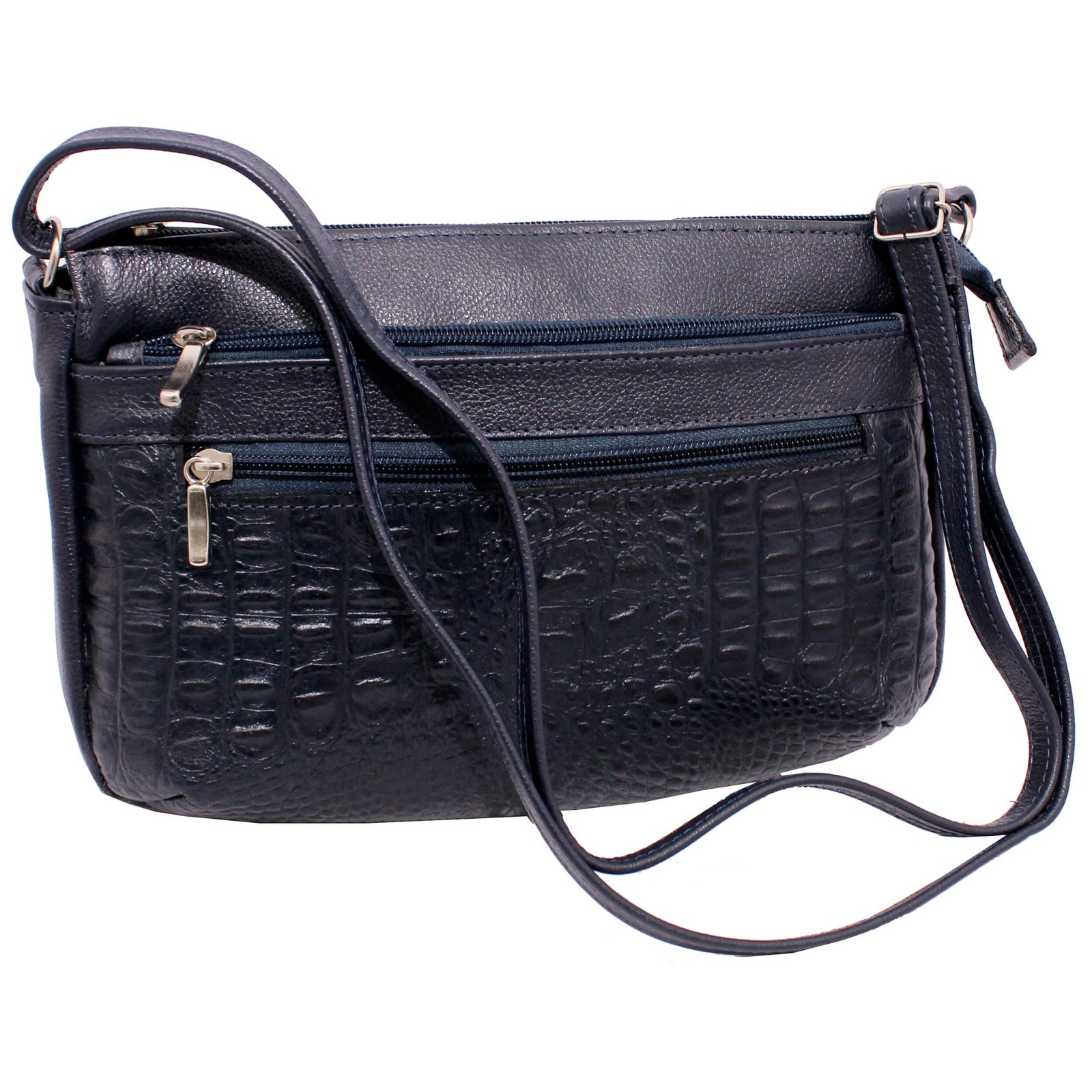 Bolsa Feminina Couro Transversal 4 Zíperes Bls094 Croco Casual - Imagem 8