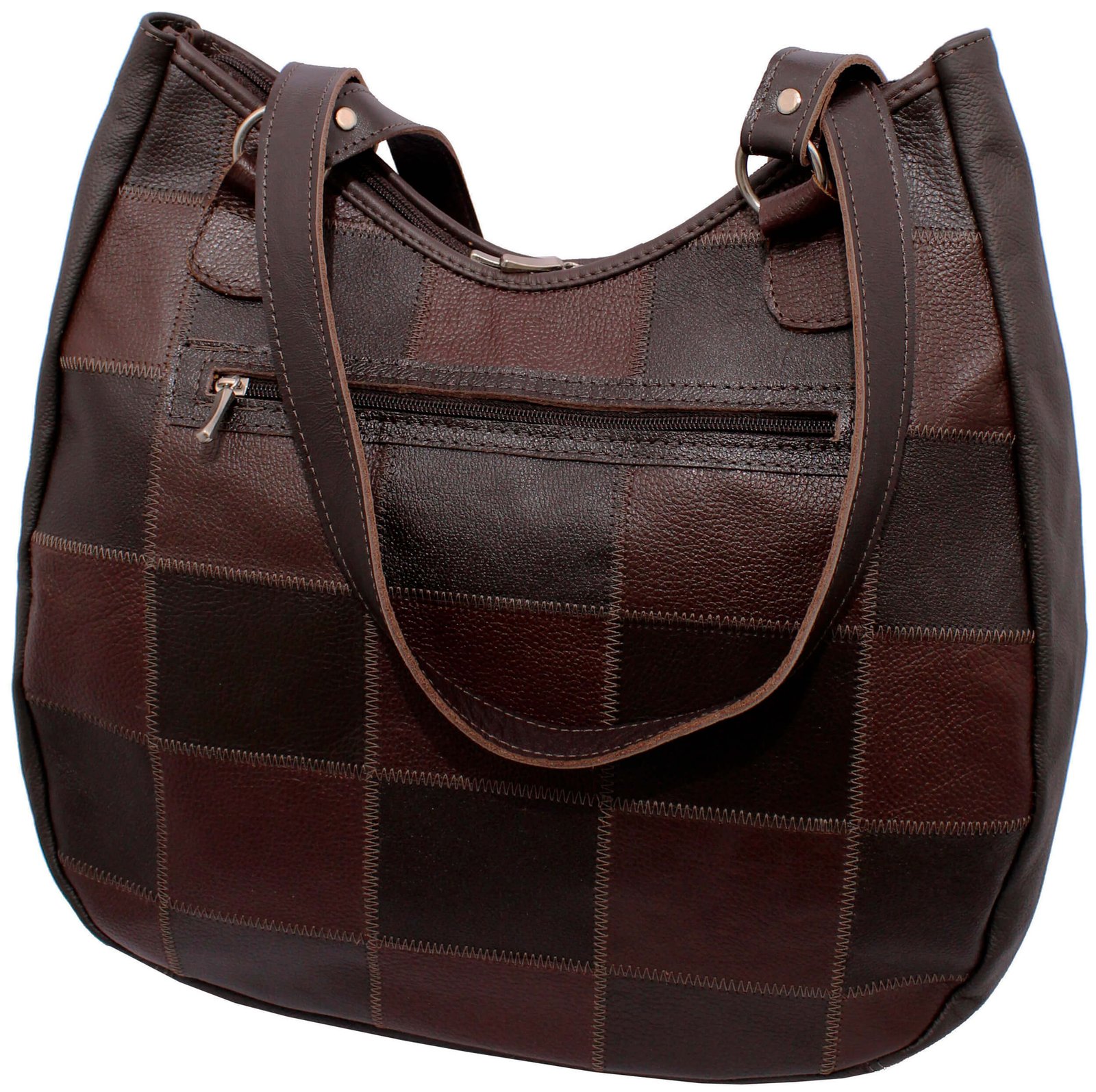 Bolsa Em Retalhos De Couro Legitimo Ombro Grande Feminina - Imagem 17