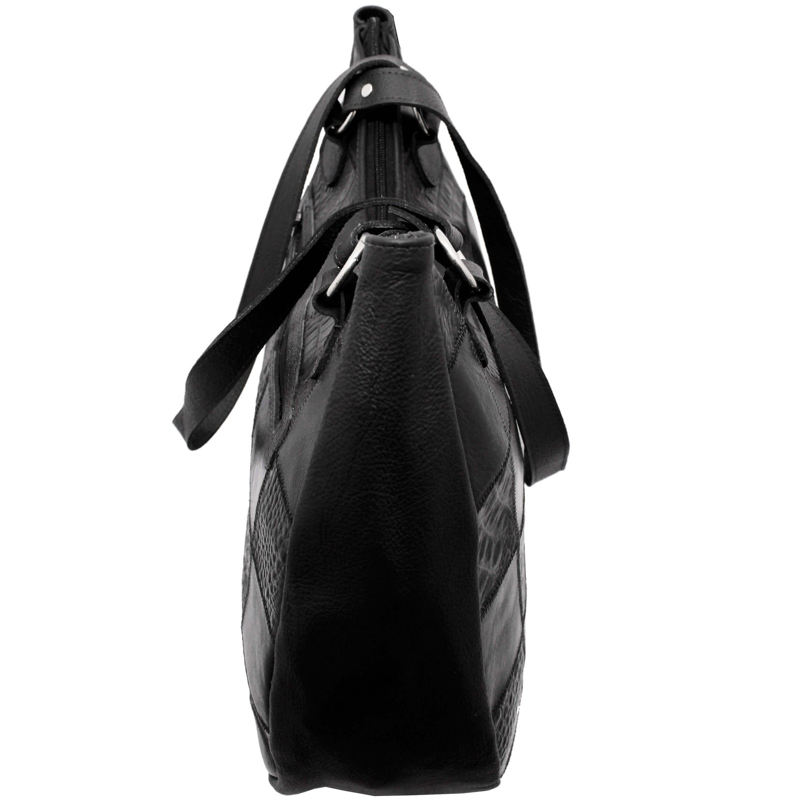 Bolsa Em Retalhos De Couro Legitimo Ombro Grande Feminina - Imagem 8