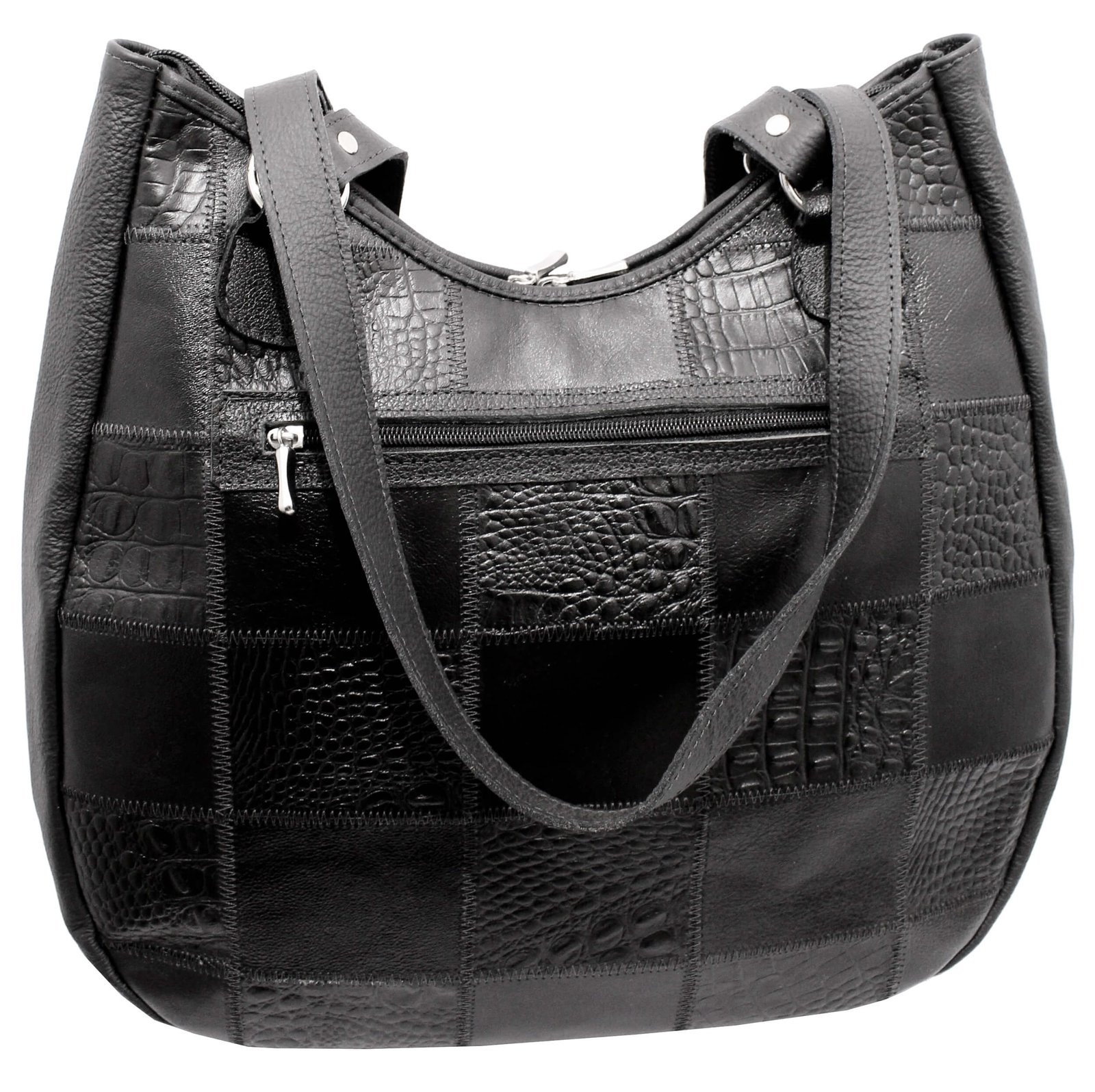 Bolsa Em Retalhos De Couro Legitimo Ombro Grande Feminina - Imagem 6