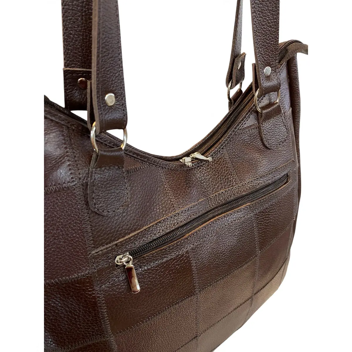 Bolsa Em Retalhos De Couro Legitimo Ombro Grande Feminina - Imagem 2
