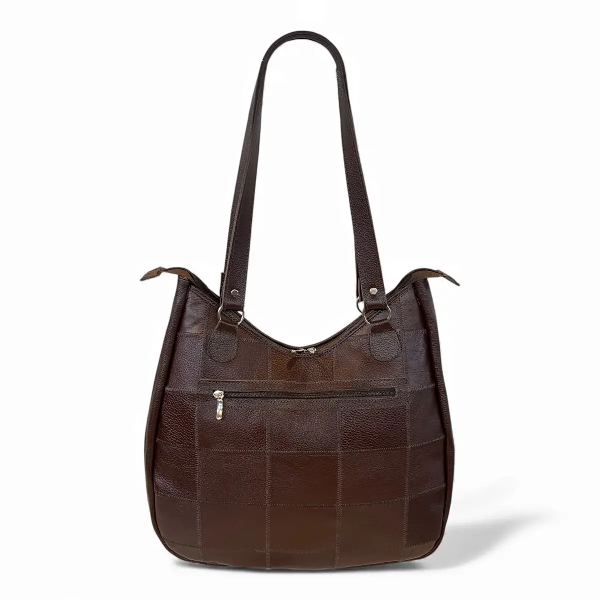 Bolsa Em Retalhos De Couro Legitimo Ombro Grande Feminina - Imagem 3