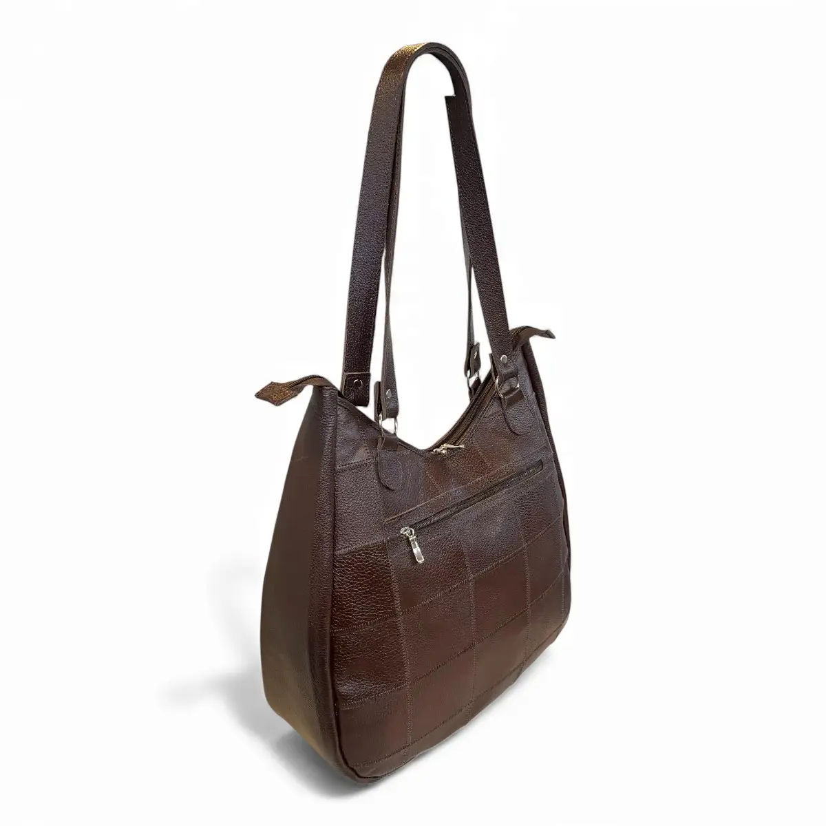 Bolsa Em Retalhos De Couro Legitimo Ombro Grande Feminina - Imagem 4