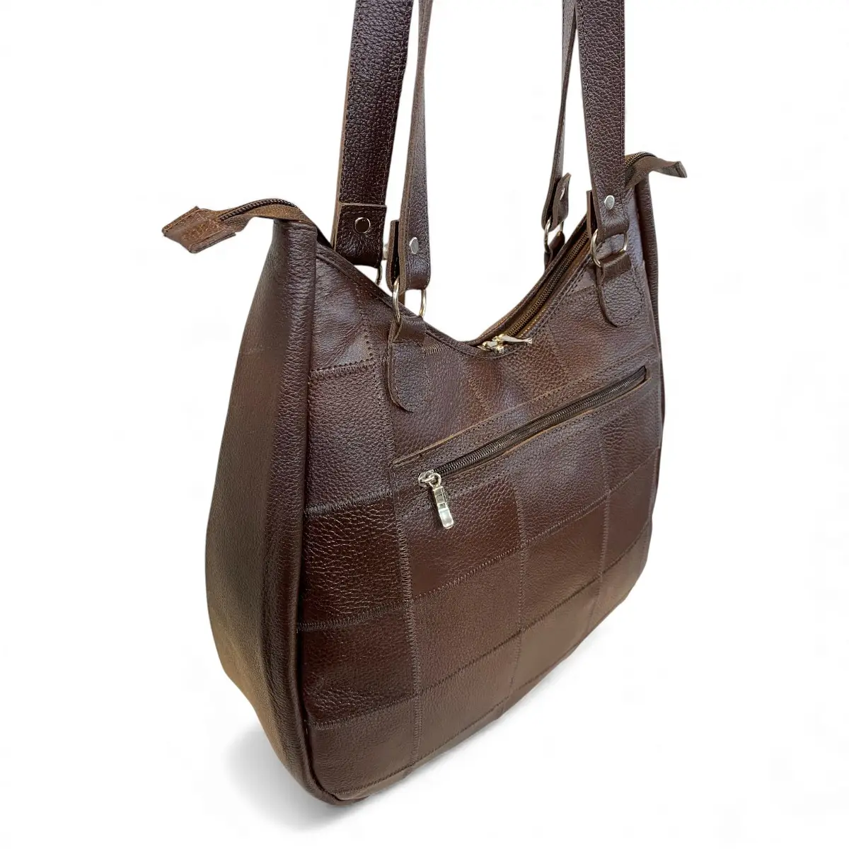 Bolsa Em Retalhos De Couro Legitimo Ombro Grande Feminina - Imagem 5