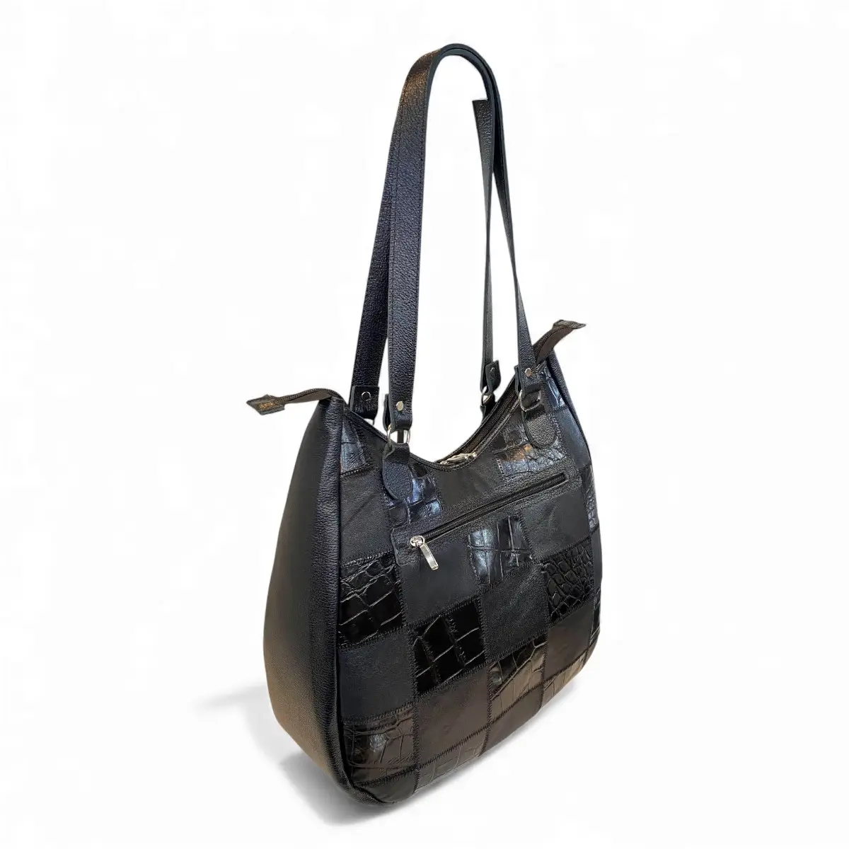 Bolsa Em Retalhos De Couro Legitimo Ombro Grande Feminina - Imagem 19