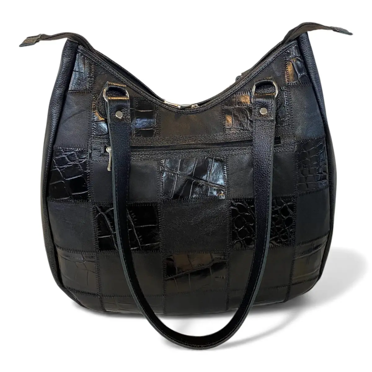 Bolsa Em Retalhos De Couro Legitimo Ombro Grande Feminina - Imagem 22