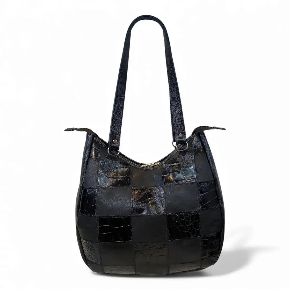 Bolsa Em Retalhos De Couro Legitimo Ombro Grande Feminina - Imagem 25