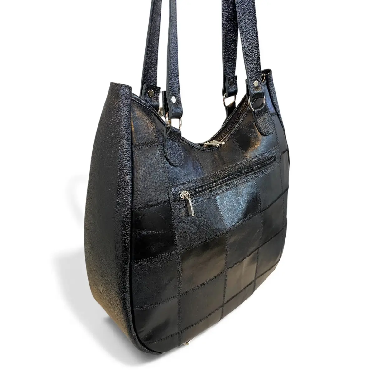 Bolsa Em Retalhos De Couro Legitimo Ombro Grande Feminina - Imagem 28