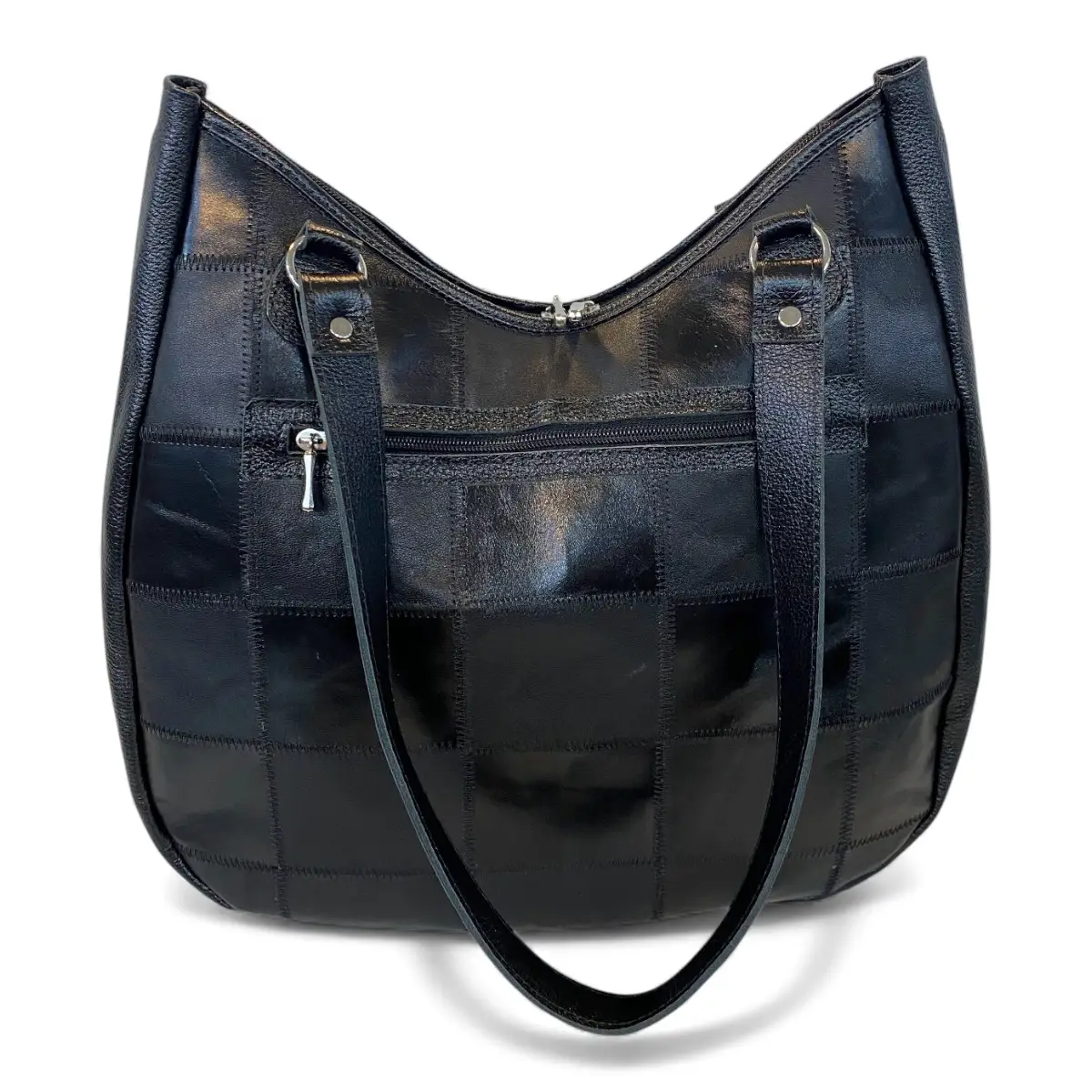 Bolsa Em Retalhos De Couro Legitimo Ombro Grande Feminina - Imagem 29