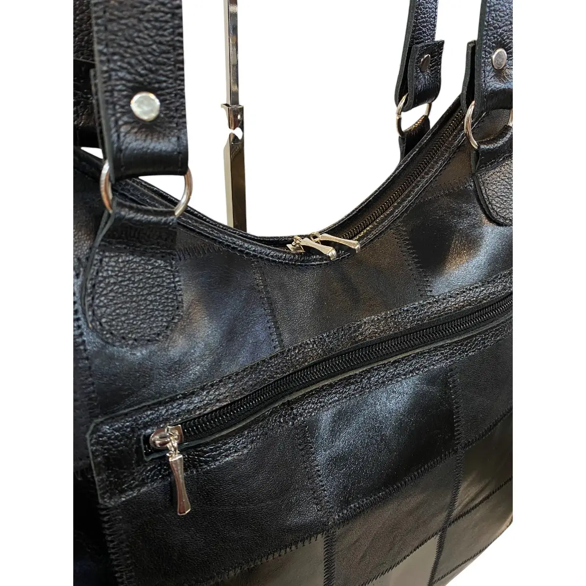 Bolsa Em Retalhos De Couro Legitimo Ombro Grande Feminina - Imagem 34