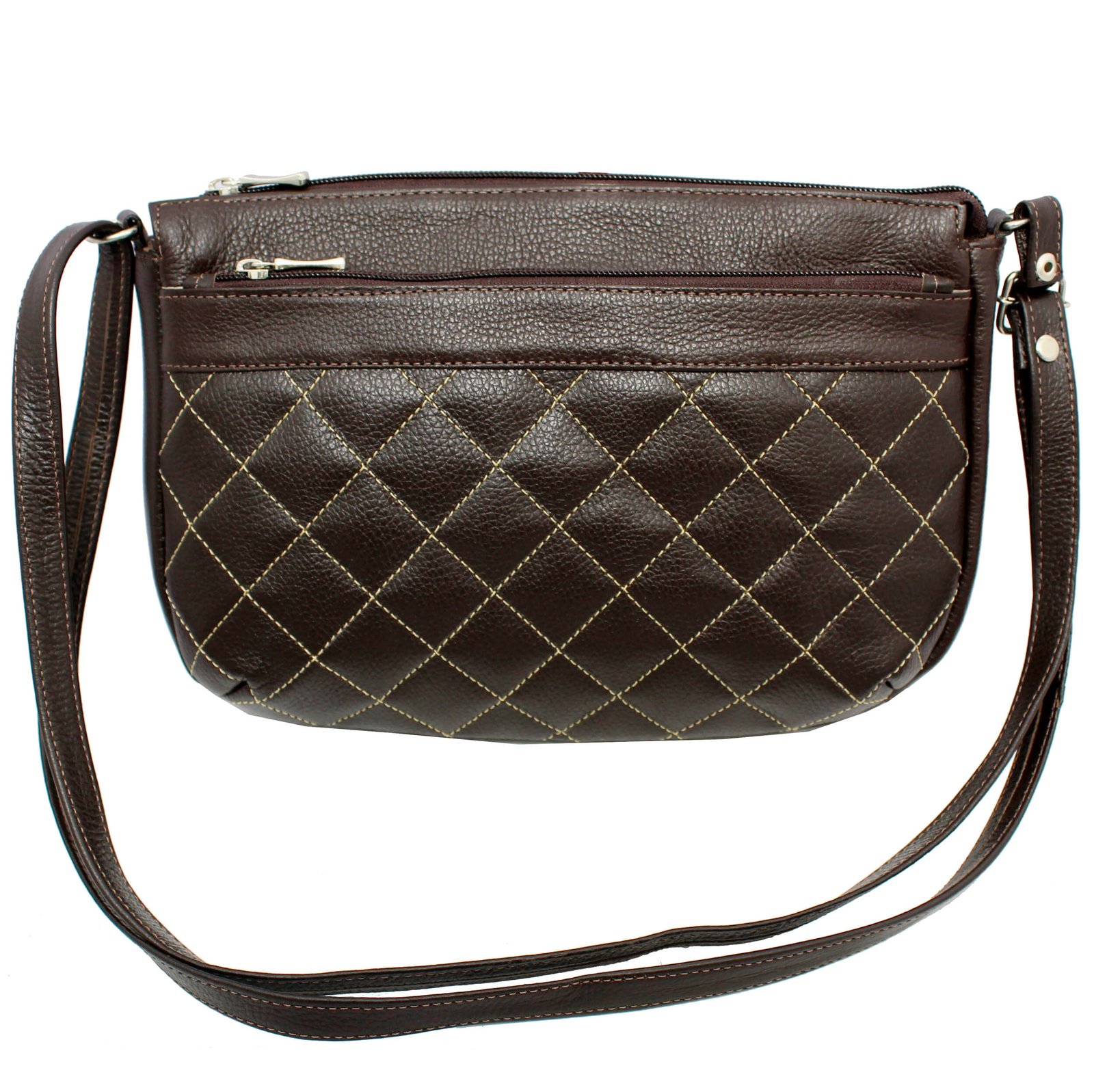 Bolsa Feminina Couro Transversal 4 Zíperes Matelassê Casual - Imagem 14