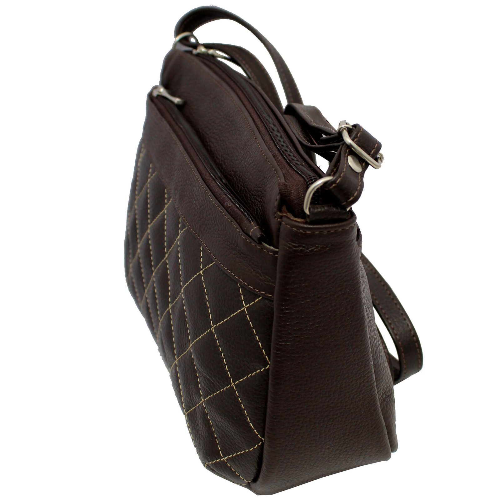 Bolsa Feminina Couro Transversal 4 Zíperes Matelassê Casual - Imagem 12