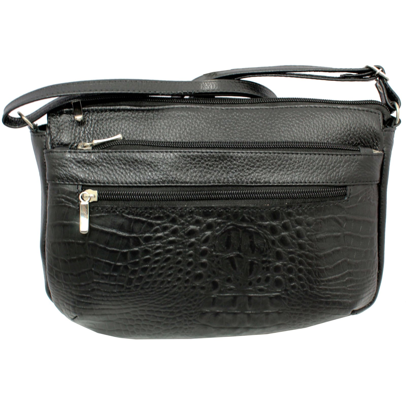 Bolsa Feminina Couro Transversal 4 Zíperes Bls094 Croco Casual - Imagem 6