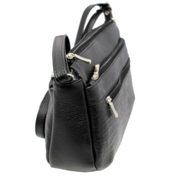 Bolsa Feminina Couro Transversal 4 Zíperes Bls094 Croco Casual - Image 5