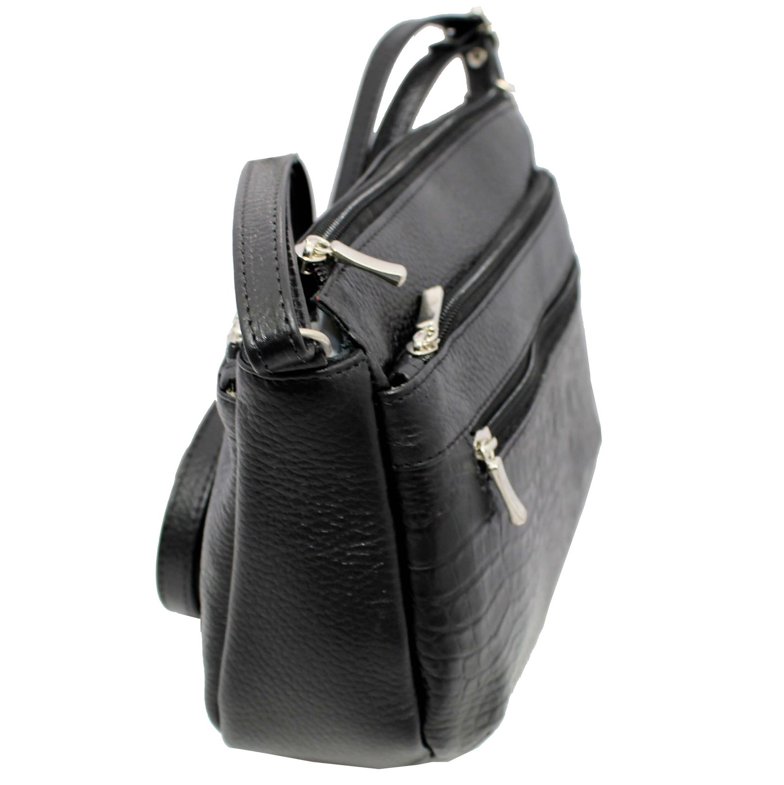 Bolsa Feminina Couro Transversal 4 Zíperes Bls094 Croco Casual - Imagem 5