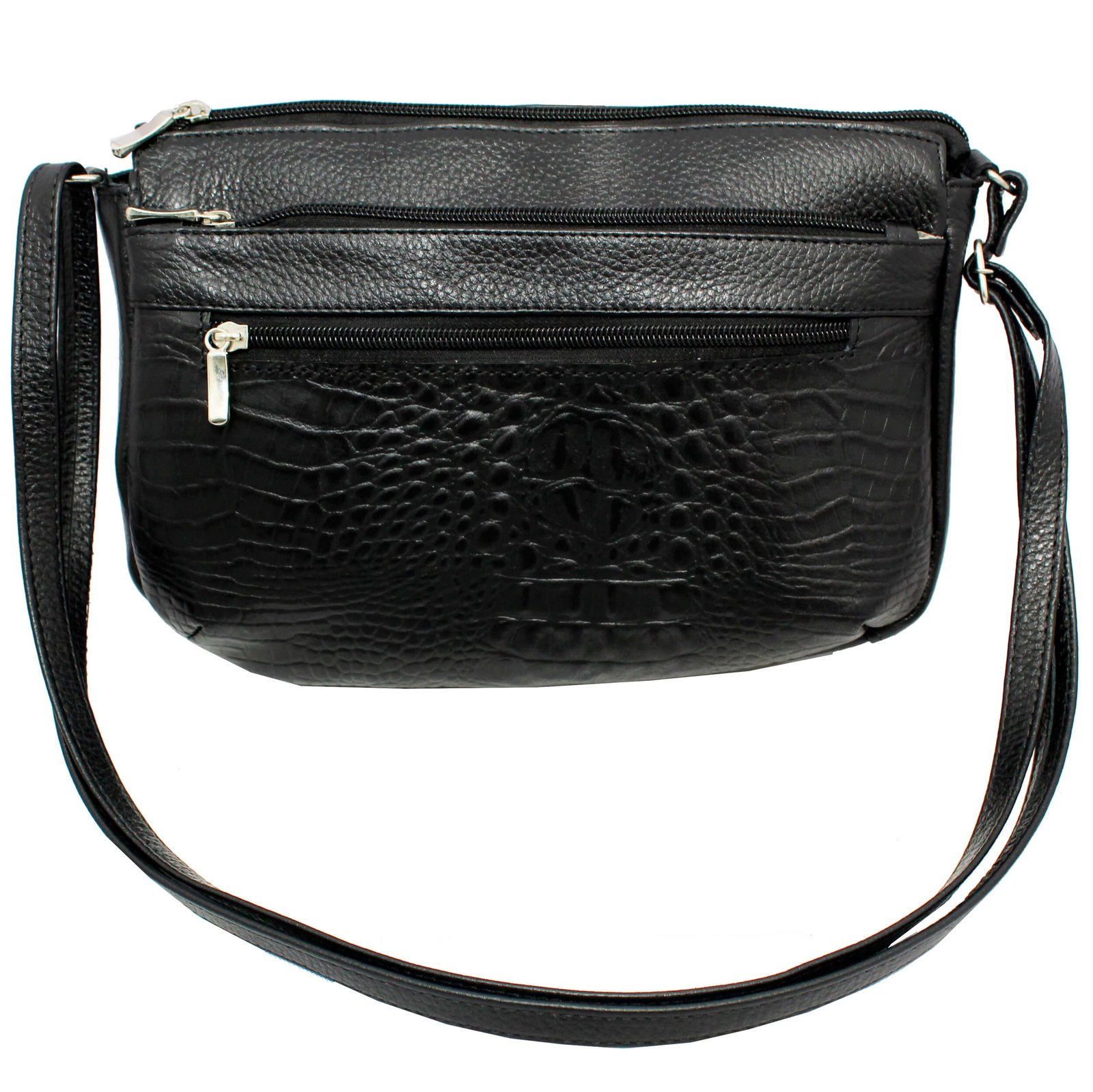 Bolsa Feminina Couro Transversal 4 Zíperes Bls094 Croco Casual