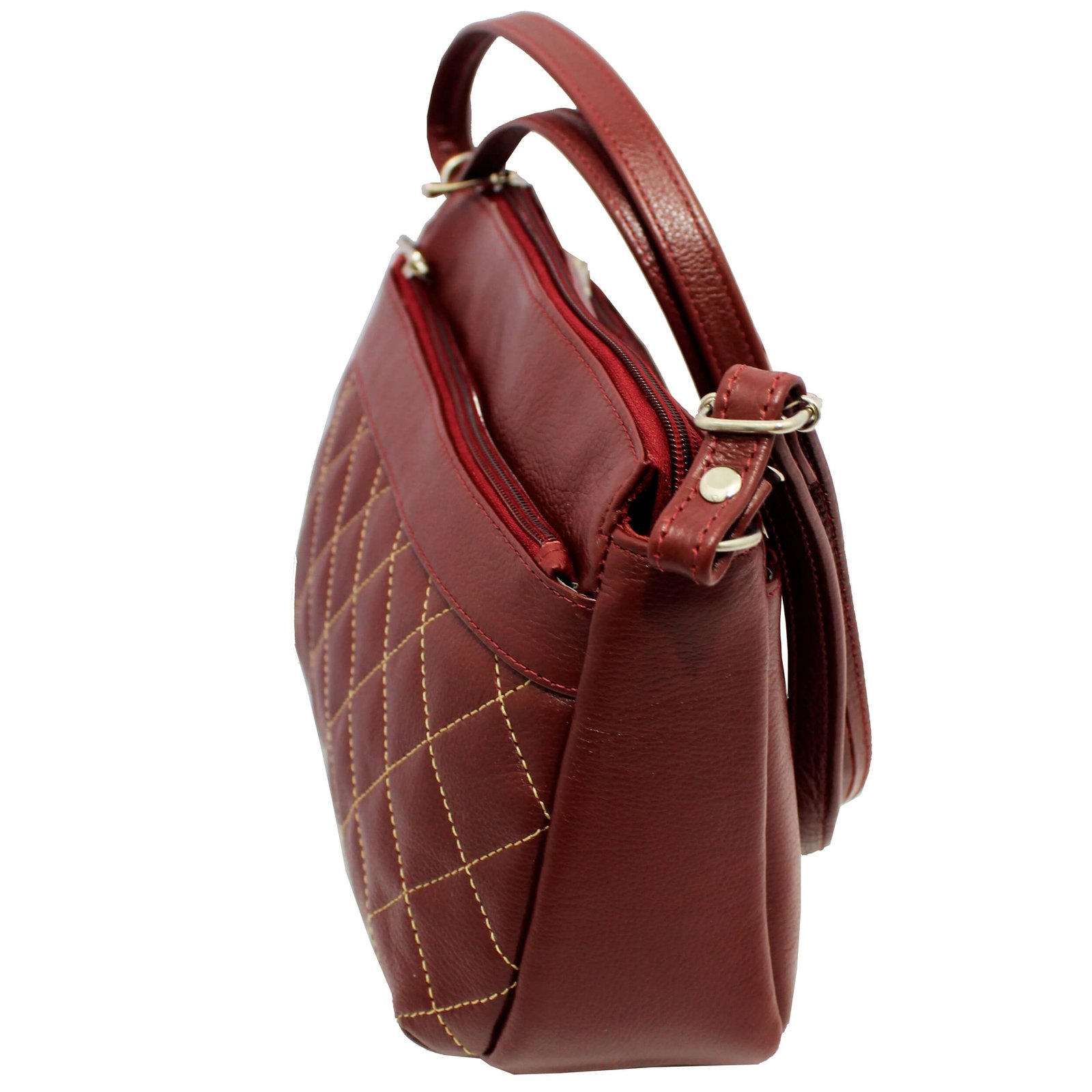 Bolsa Feminina Couro Transversal 4 Zíperes Matelassê Casual - Imagem 4