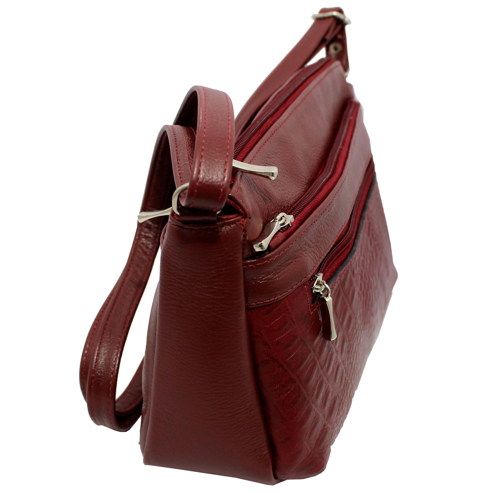 Bolsa Feminina Couro Transversal 4 Zíperes Lisa Casual - Imagem 3