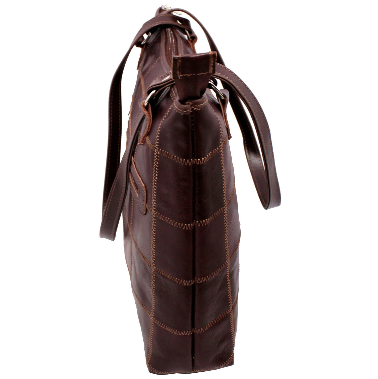 Bolsa Retalhos Couro Legitimo Ombro Feminina Grande Casual - Imagem 7