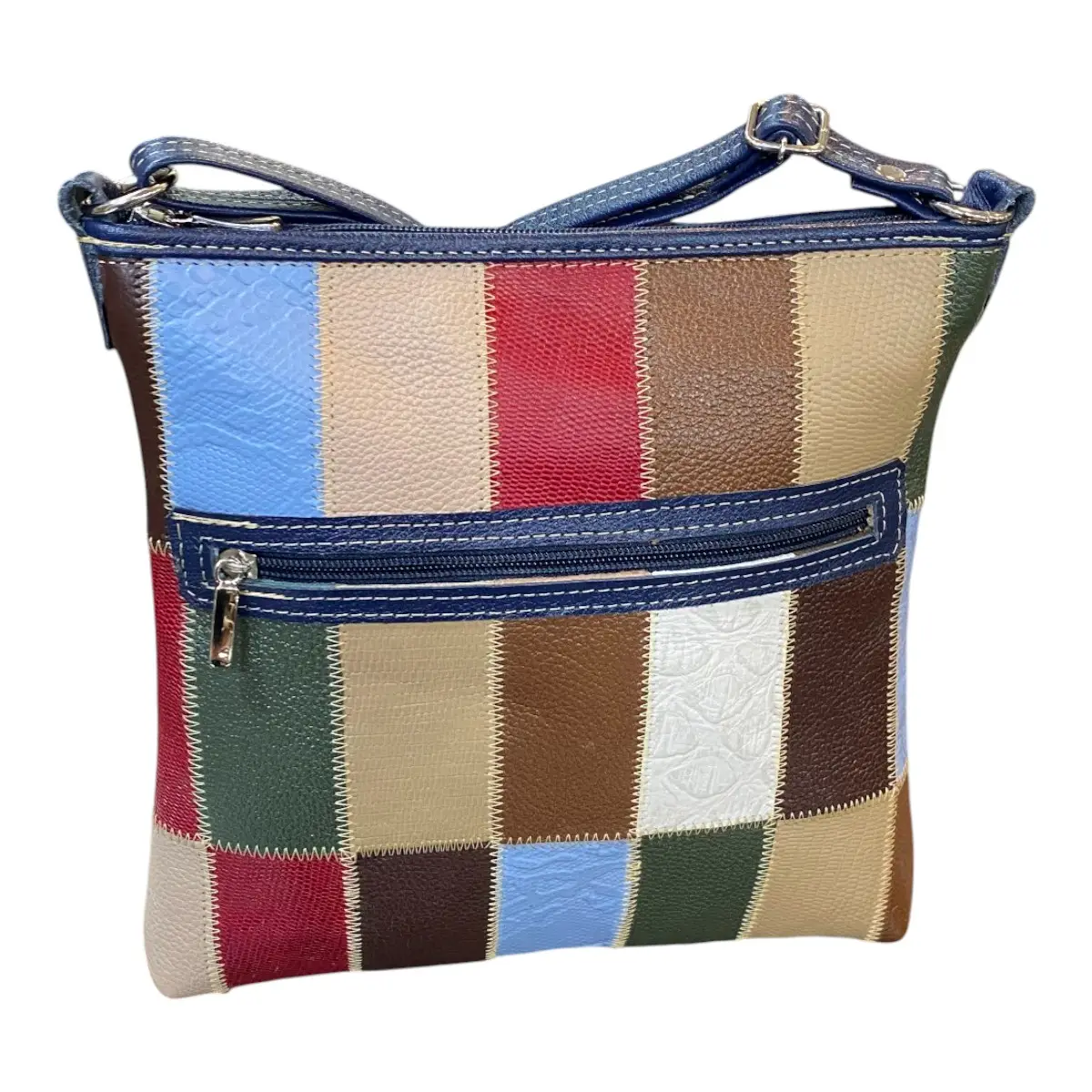 Bolsa Retalhos Couro Legitimo Feminina Transversal - Imagem 12