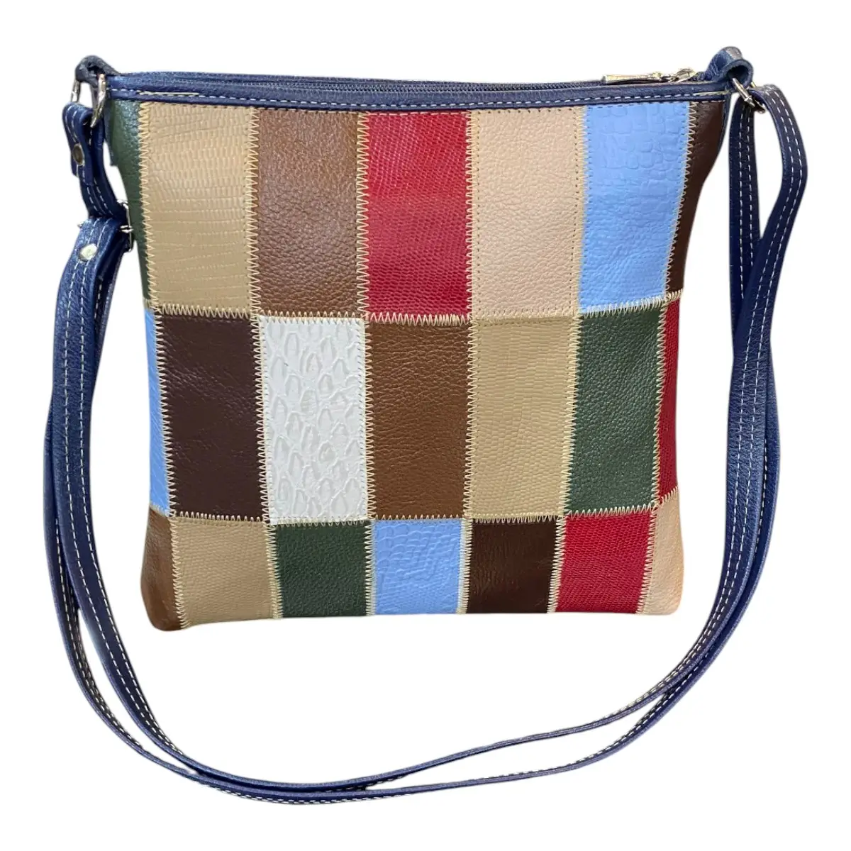 Bolsa Retalhos Couro Legitimo Feminina Transversal - Imagem 14