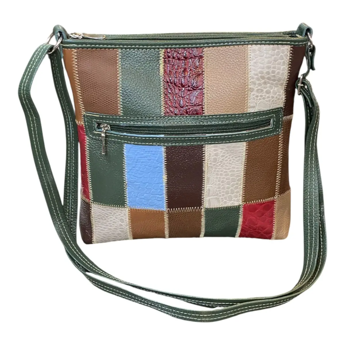 Bolsa Retalhos Couro Legitimo Feminina Transversal - Imagem 15