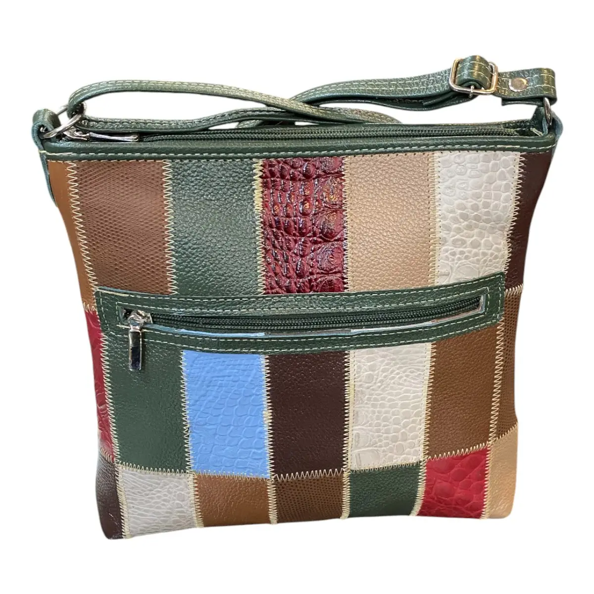Bolsa Retalhos Couro Legitimo Feminina Transversal - Imagem 16