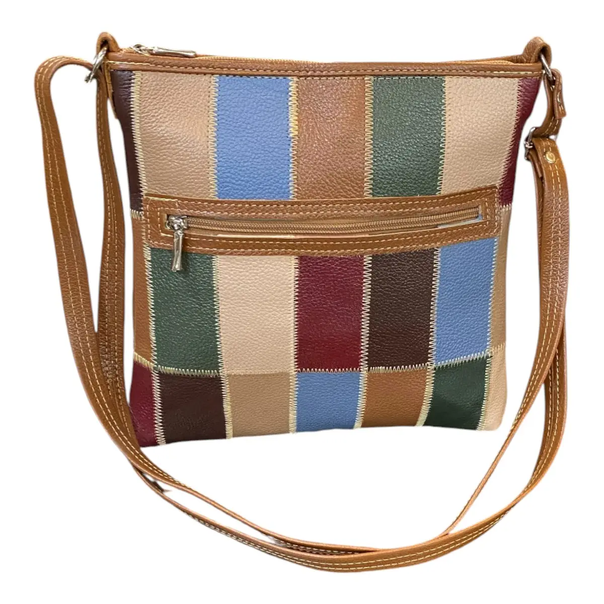 Bolsa Retalhos Couro Legitimo Feminina Transversal - Imagem 3