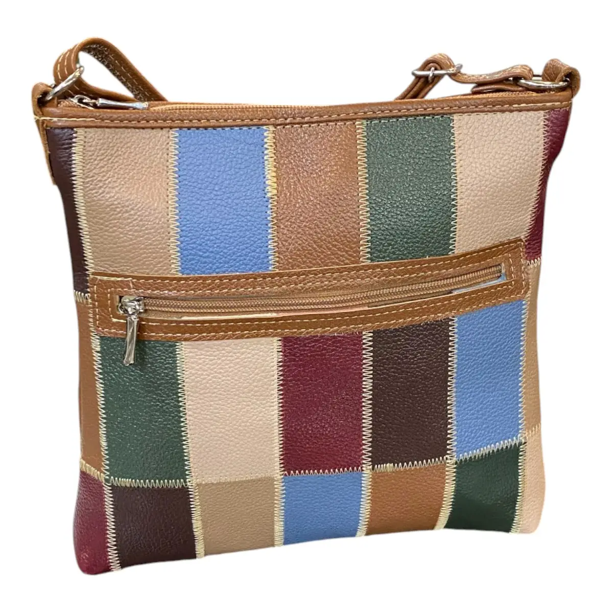 Bolsa Retalhos Couro Legitimo Feminina Transversal - Imagem 4