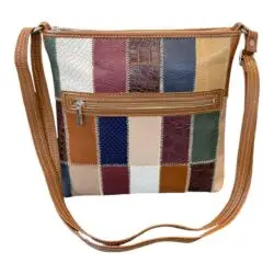 Bolsa Retalhos Couro Legitimo Feminina Transversal