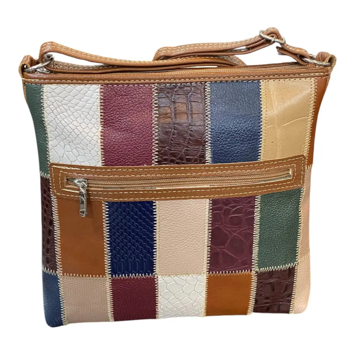 Bolsa Retalhos Couro Legitimo Feminina Transversal - Imagem 6