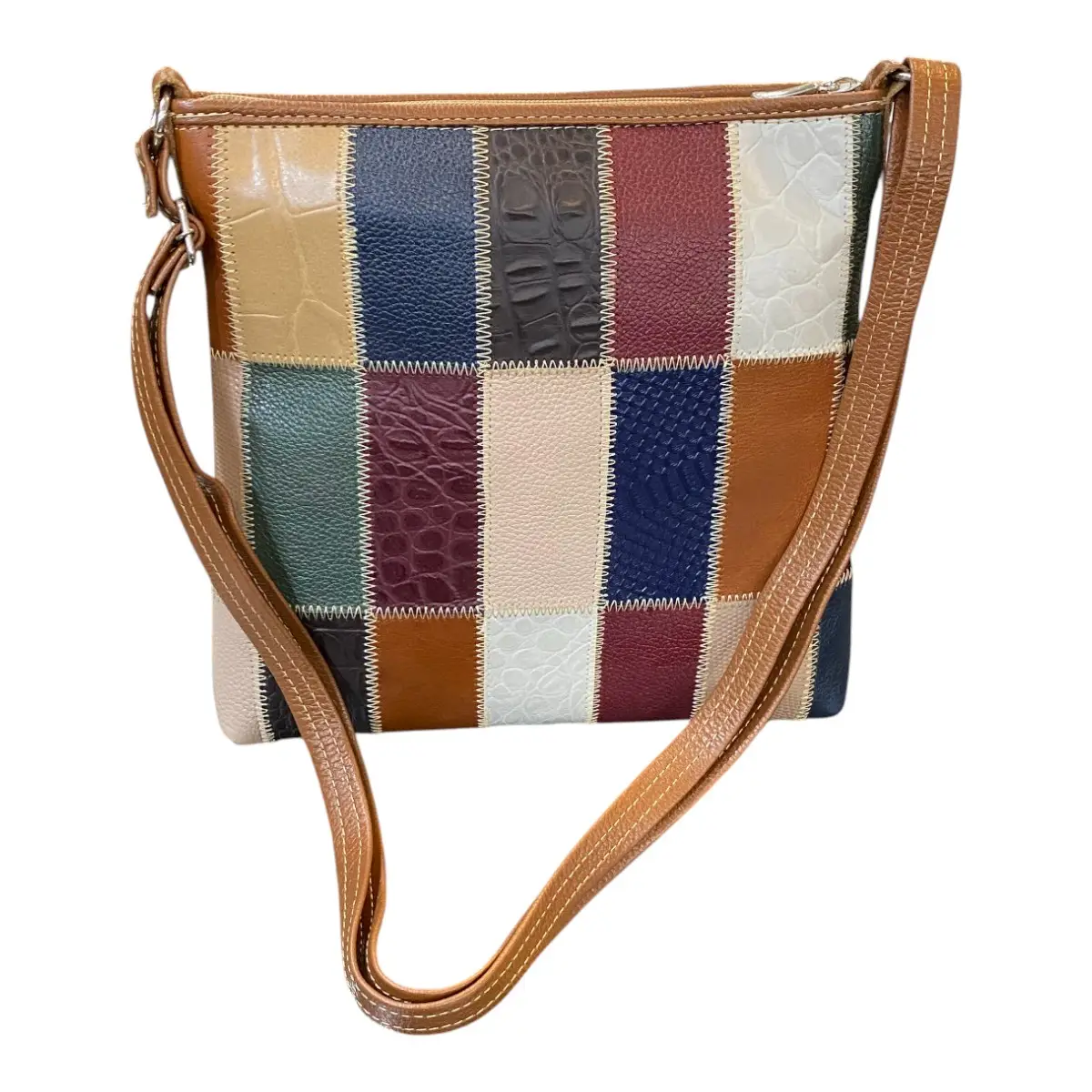 Bolsa Retalhos Couro Legitimo Feminina Transversal - Imagem 8