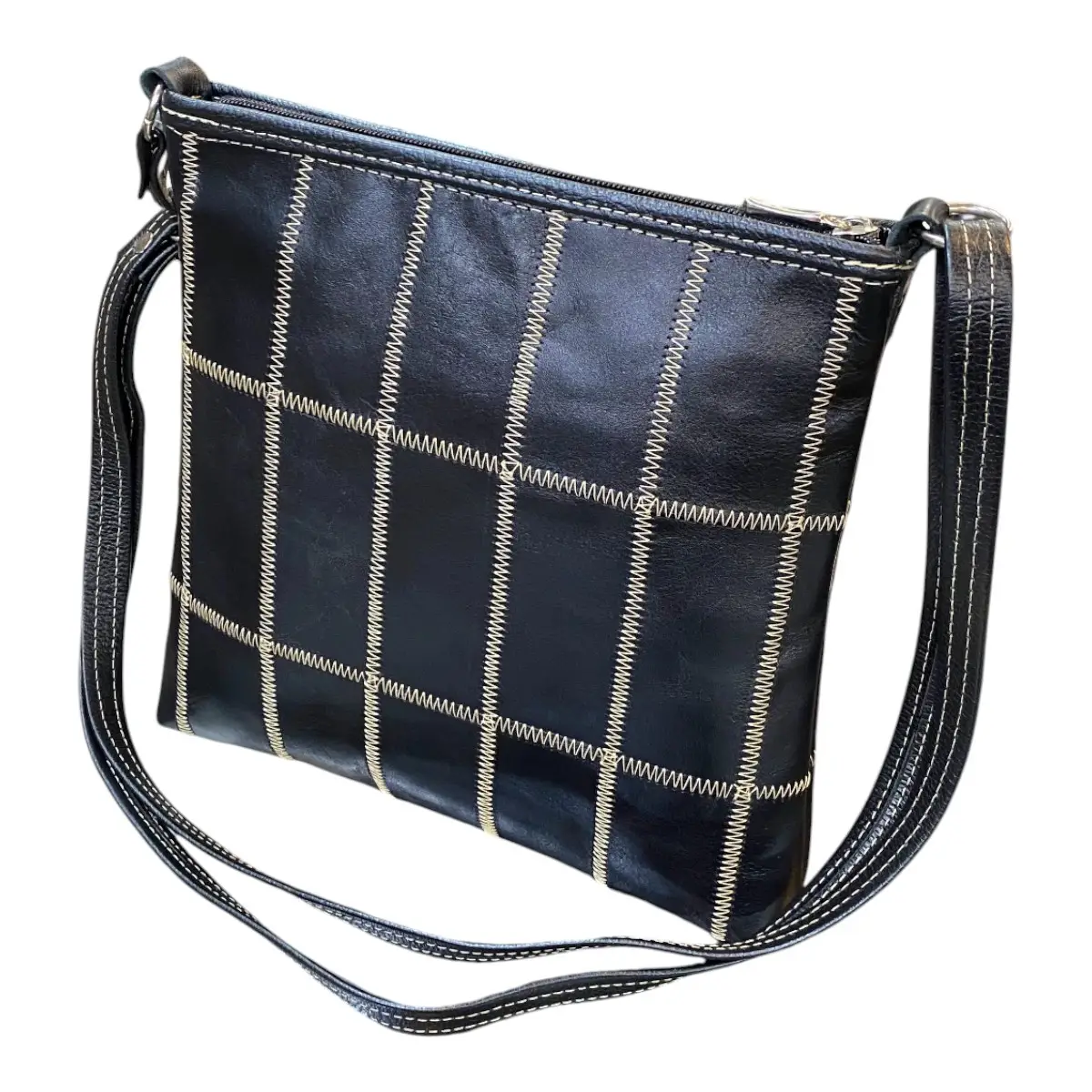 Bolsa Retalhos Couro Legitimo Feminina Transversal - Imagem 23