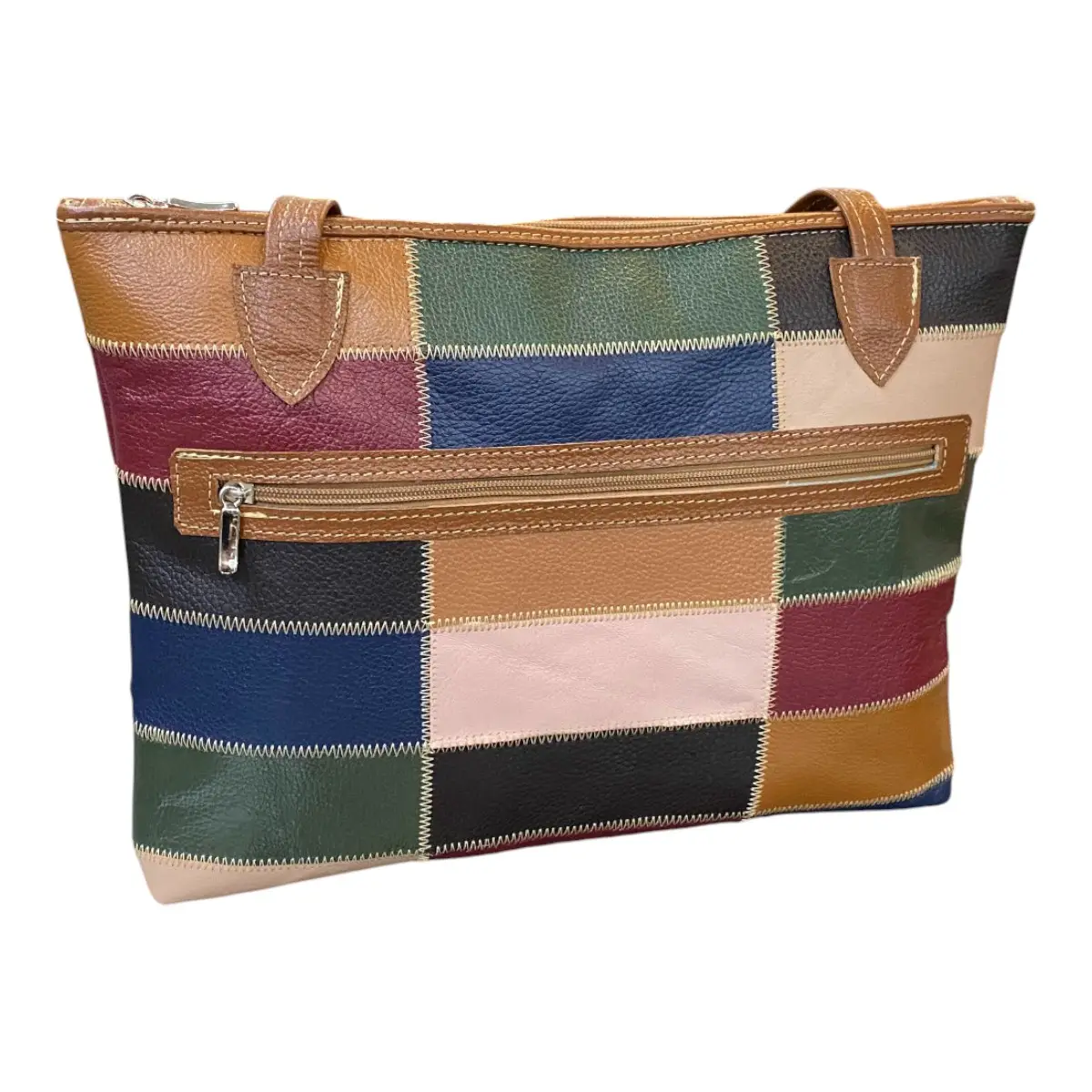 Bolsa Em Couro Retalhos Ombro Feminina Pastel Pasta - Imagem 2