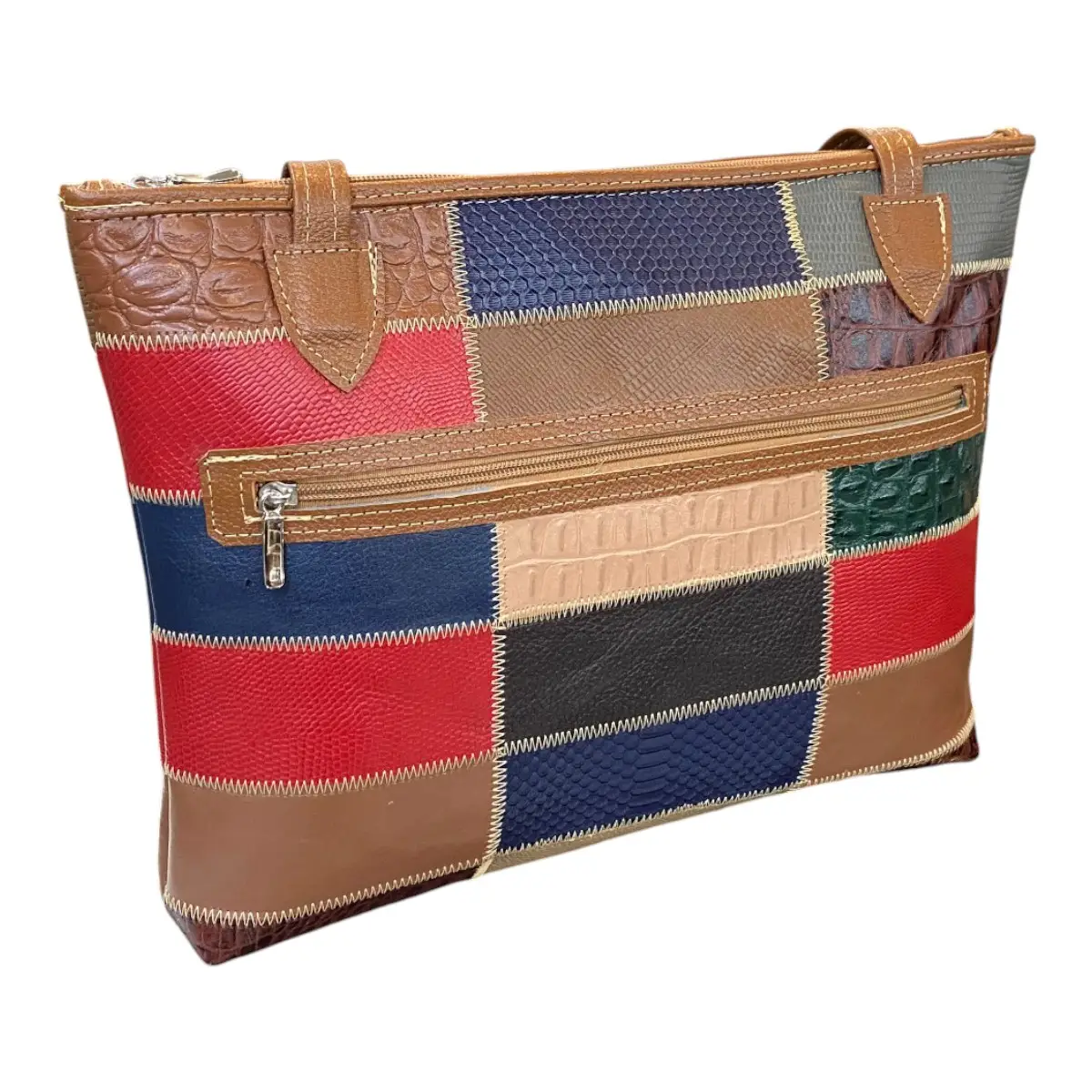 Bolsa Em Couro Retalhos Ombro Feminina Pastel Pasta - Imagem 11