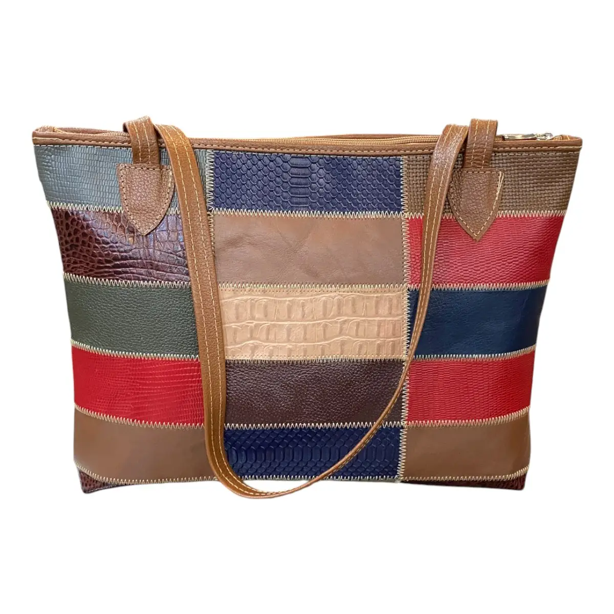 Bolsa Em Couro Retalhos Ombro Feminina Pastel Pasta - Imagem 12