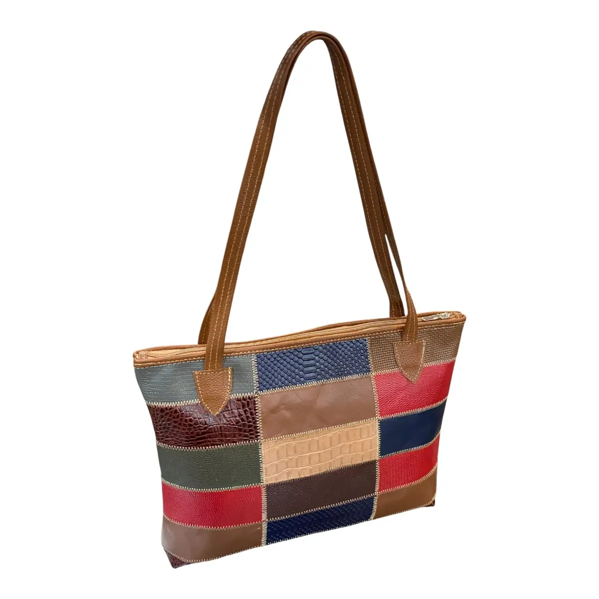 Bolsa Em Couro Retalhos Ombro Feminina Pastel Pasta - Imagem 13